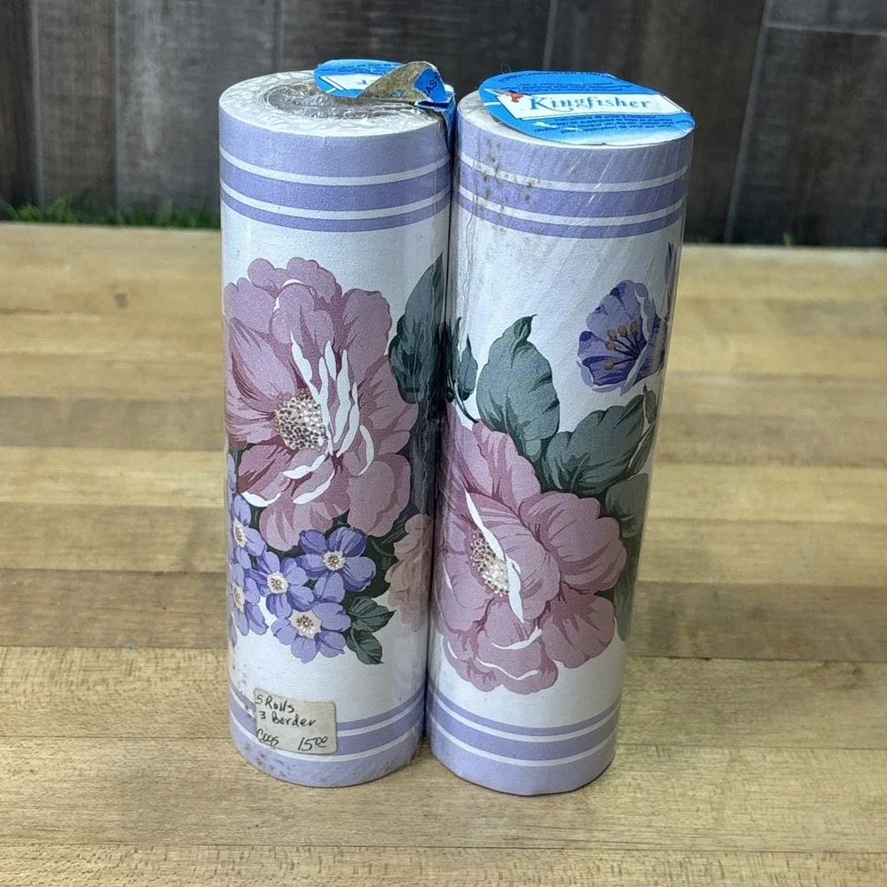 Vintage Kingfisher Floral Vinyl Wallpaper Rolls NOS Sealed Lot of 2 Purple Pink